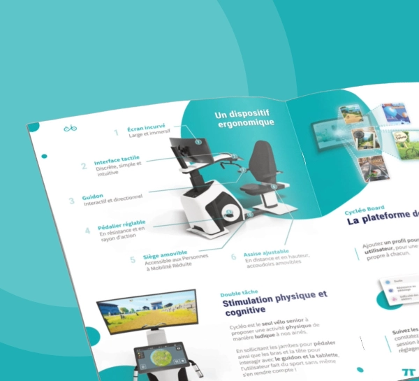 Brochure de présentation du produit Cycléo, le vélo de balade virtuelle pour les séniors